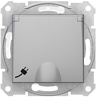 Розетка с заземлением без рамки Schneider Electric Sedna 1-м. крышка шторки IP44 алюминий картинка